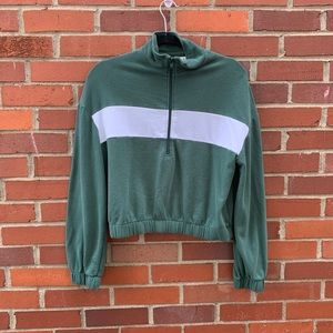 Hollister Y2K 1/4 zip pullover sweatshirt green white- XS